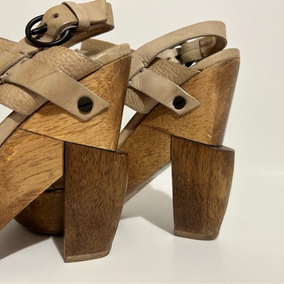 ALL SAINT Rosalina Platform Sandals Nude Leather T-Strap Buckle Abstract Heel 37 - Picture 6 of 14